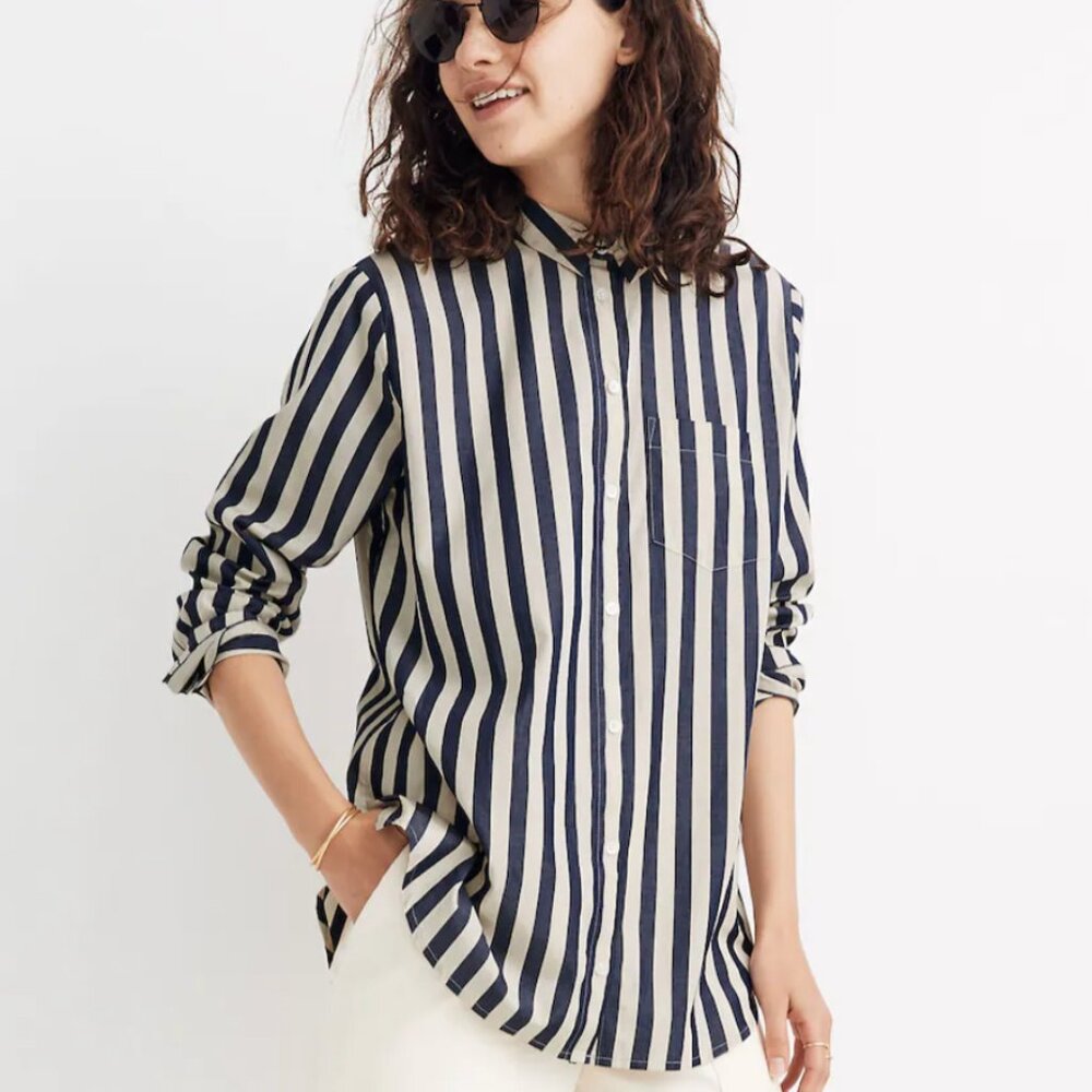Madewell Tunic Shirt in Hampden Stripe- Large